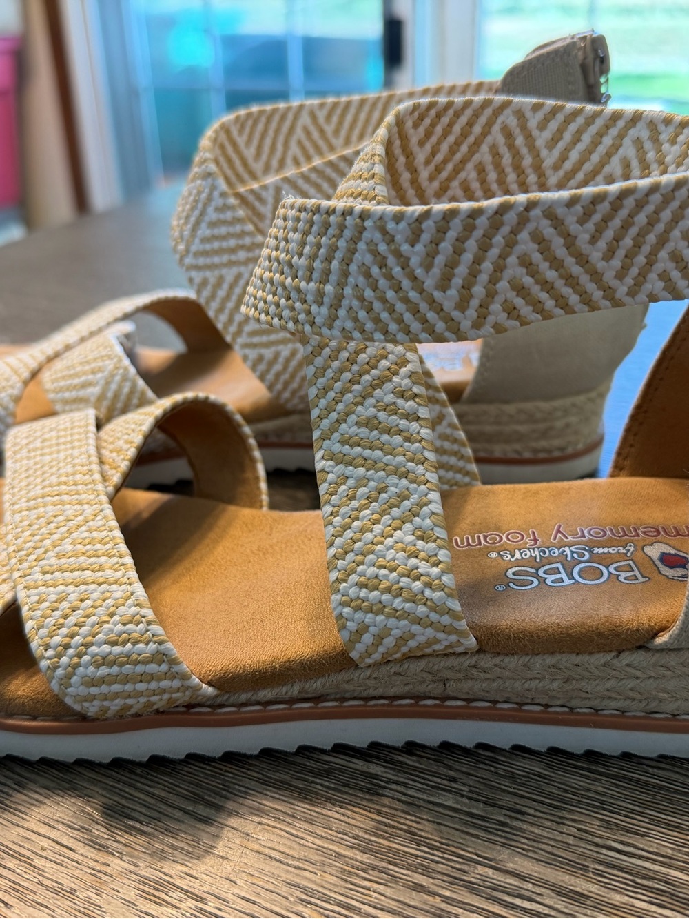 Skechers Strappy Espadrille Wedge Sandals in Tan and Cream
